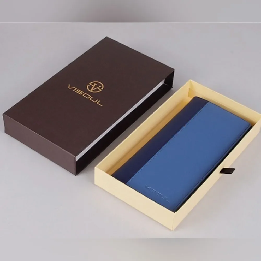 🩵⏭️NIB Black & Burgundy Italian Leather RFID Blocking Long Bi-Fold Wallet